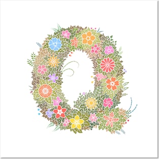 "Q" Floral Letter Monogram Posters and Art